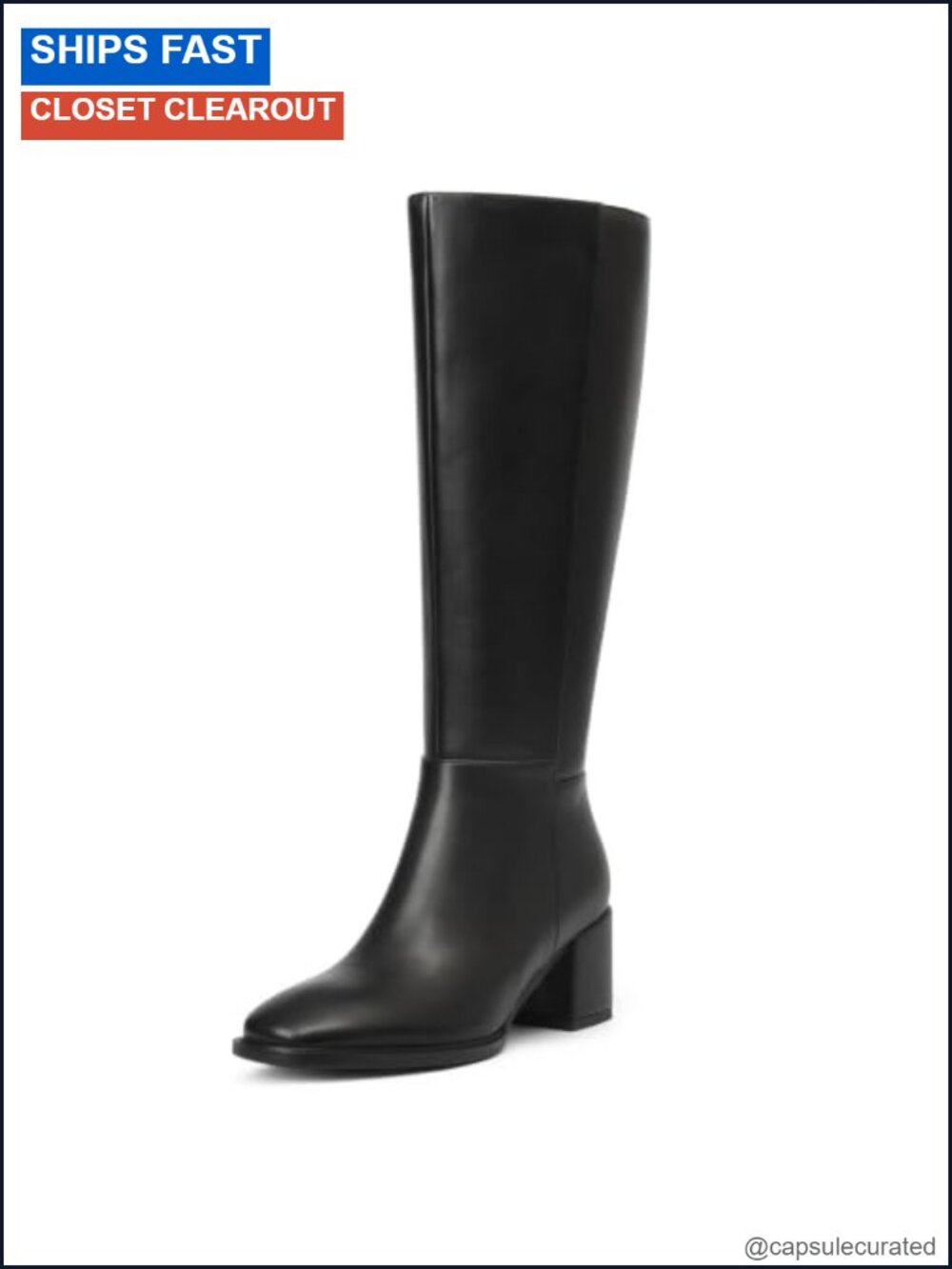 AIUNIIND Women's Knee High Boots Low Block Heel Faux Leather Side Zip